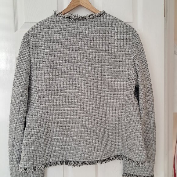 DKNY Women's Business Plus size Fringe Trim Tweed style zipper blazer size 16 - Picture 8 of 9